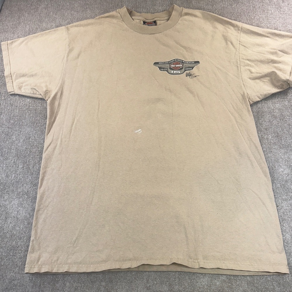 Vintage 1998 Harley Davidson 95th Anniversary T-Shirt XL Tan Hanes Beefy-T‎ USA